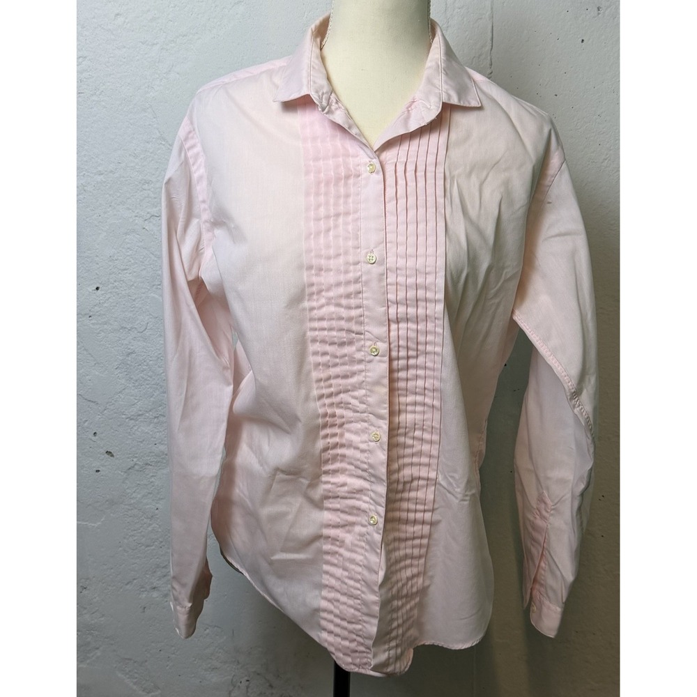 VTG Harvard Coop Pleated Tuxedo Shirt Pink Single Needle Tailored Ladies Size 16
